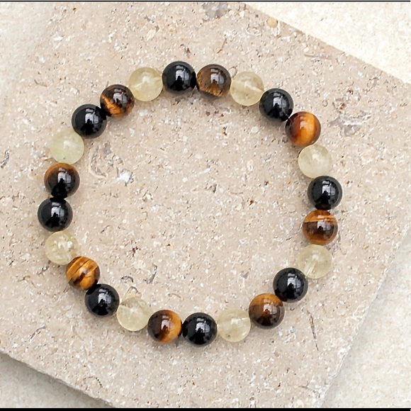 Citrine, Tiger eye & tourmaline beaded Stretch bracelet - Picture 2 of 2